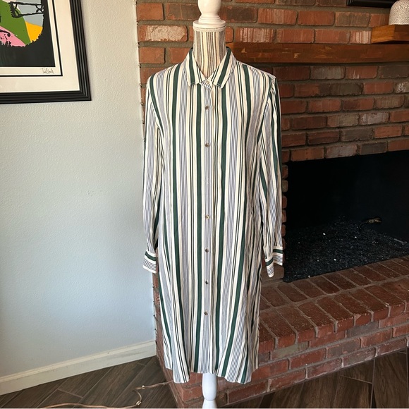 Tory Burch Dresses & Skirts - Tory Burch Villa Satin Twill Striped Shirtdress in Cliff Stripe Sz 14 *read*